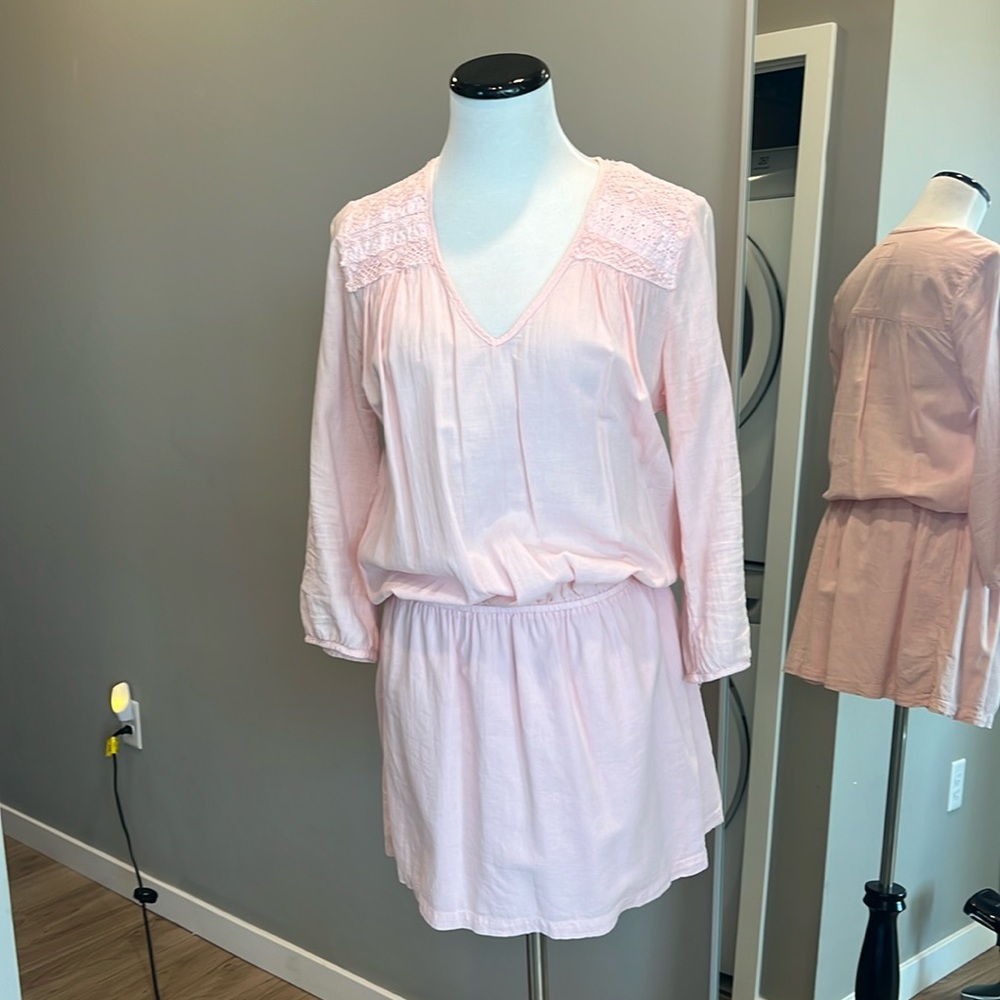 100% cotton breezy summer mini dress, pale pink